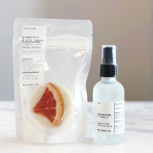 Load image into Gallery viewer, GRAPEFRUIT &amp; MINT LEAVES ORGANIC SOAP + HAND SANITIZER SPRAY KIT