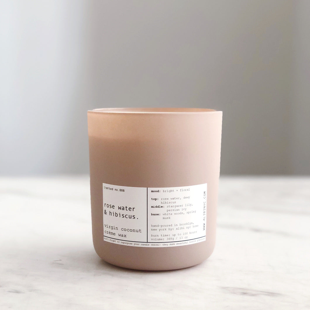 ROSE WATER & HIBISCUS | VIRGIN COCONUT CRÈME WAX & WOODEN WICK CANDLE