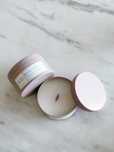 ROSE WATER & HIBISCUS | VIRGIN COCONUT CRÈME WAX & WOODEN WICK TRAVEL CANDLE