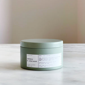 OAKMOSS & CEDARWOOD | VIRGIN COCONUT CRÈME WAX & WOODEN WICK TRAVEL CANDLE