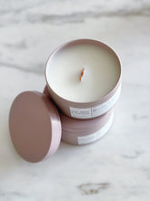 Load image into Gallery viewer, ROSE WATER &amp; HIBISCUS | VIRGIN COCONUT CRÈME WAX &amp; WOODEN WICK TRAVEL CANDLE
