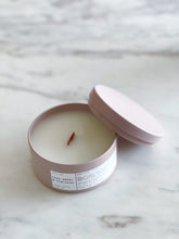 Load image into Gallery viewer, ROSE WATER &amp; HIBISCUS | VIRGIN COCONUT CRÈME WAX &amp; WOODEN WICK TRAVEL CANDLE