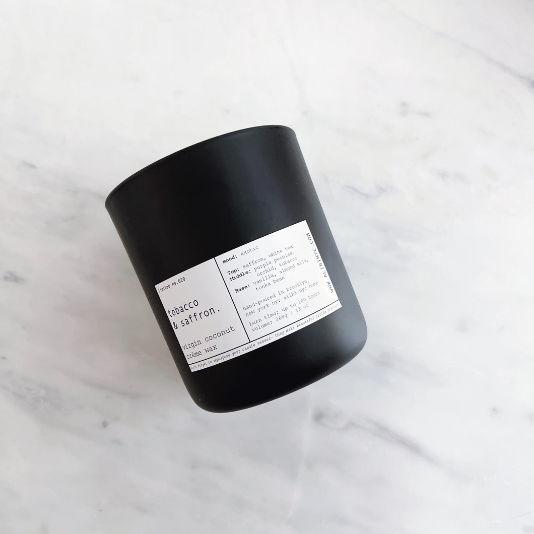 TOBACCO & SAFFRON | VIRGIN COCONUT CRÈME WAX & WOODEN WICK CANDLE