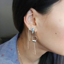 Load image into Gallery viewer, Semi Circle Threader and Long Bar Ear Jacket paired with the U-Disc Dangle Earrings