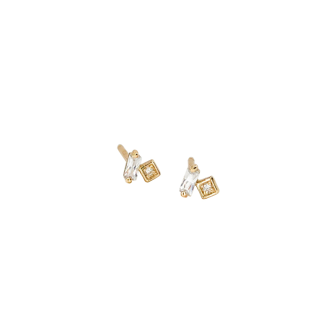 TEENY TINY BAGUETTE COMBO STUDS